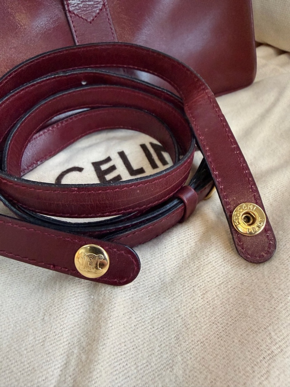 Celine Burgundy Shoulder Bag with Gold-Tone Clasp - Picture 10 of 13